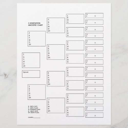 5 Generation Genealogy Pedigree Paper Sheet