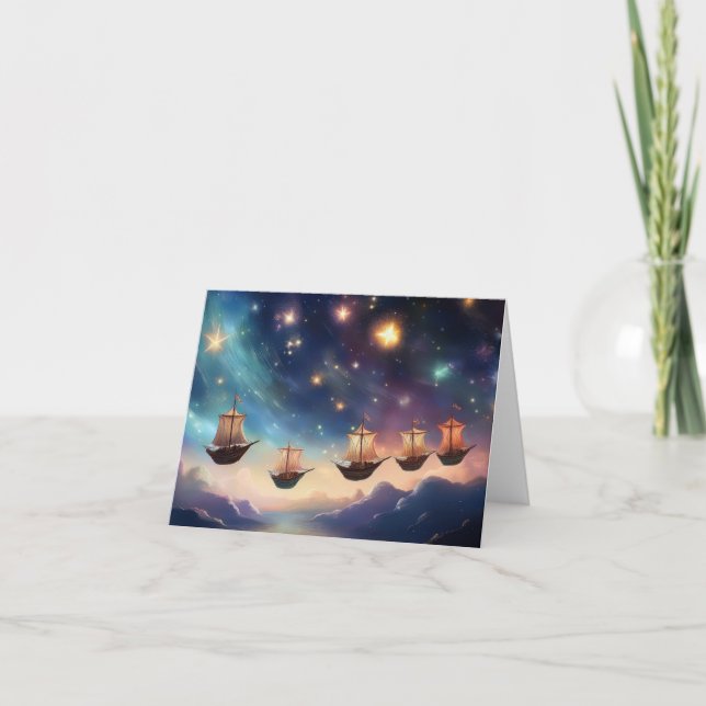 5 Glowing Ships Sailing Through the Sky  Card (Front)