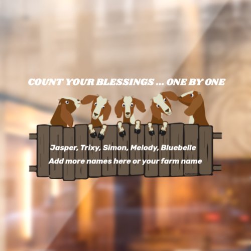 5 Goats on Rustic Wood Fence Count Your Blessings Window Cling