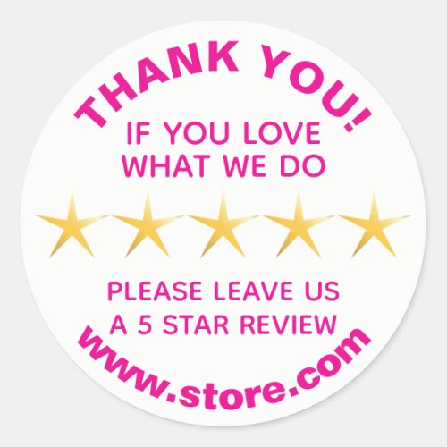 5 Gold Stars Positive Review Classic Round Sticker