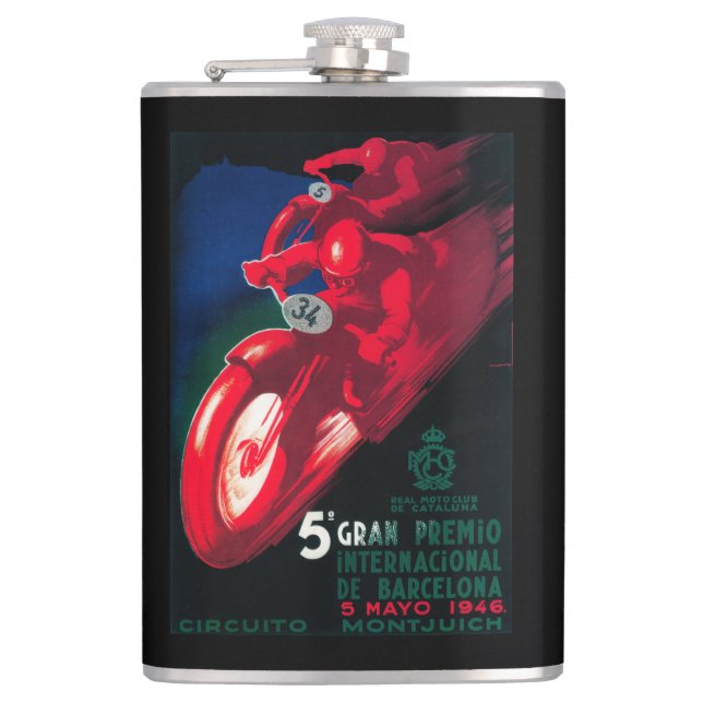 5 Gran Premio Internat'l Motorcycle Poster Flask (Front)