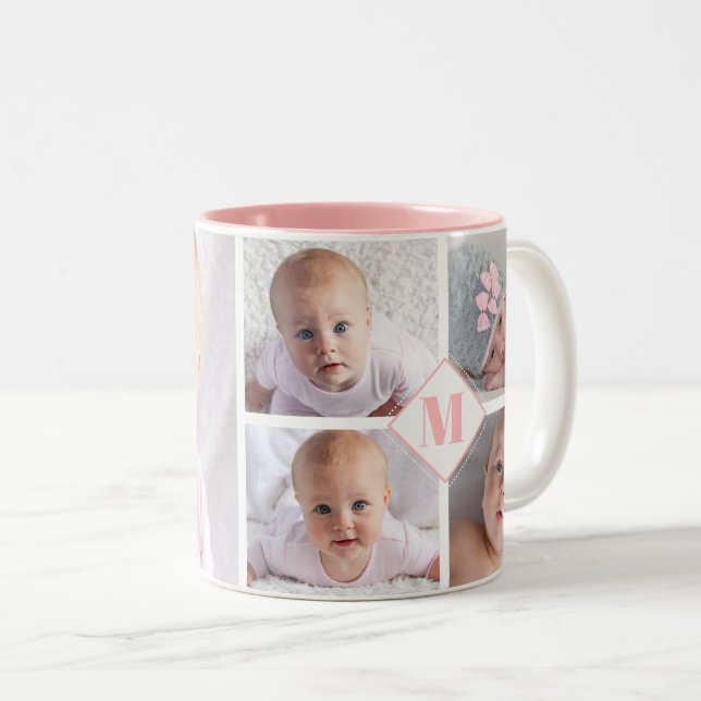 5 Grandchildren Photo Monogrammed Personalized Two-Tone Coffee Mug (Front Right)