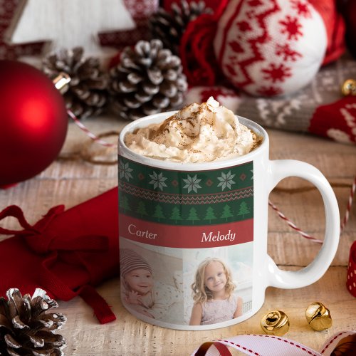 5 Grandkids Photo Red Green Christmas Tree Coffee Mug