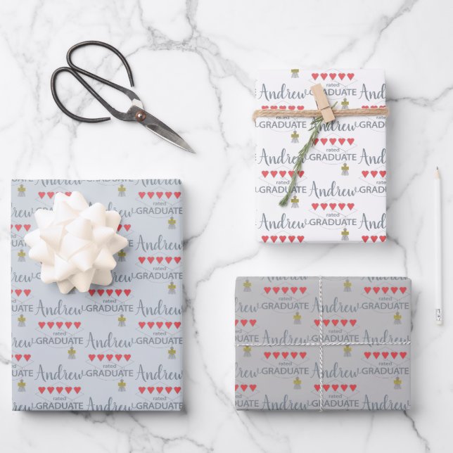5 Heart Rated Graduate Wrapping Paper Sheets (Front)