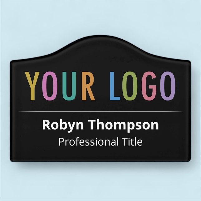 5 in Acrylic Black Name Plate Self Adhesive Office Door Sign (MISOOK 5 x 3.5 inch Crest Acrylic Black Nameplate with Logo)