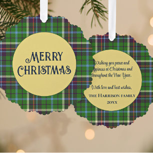 5-in Tartan Frame Merry Christmas Gold Color Paper Ornament Card