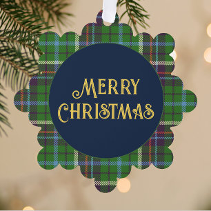 5-in Tartan Frame Merry Christmas Navy Gold Paper Ornament Card