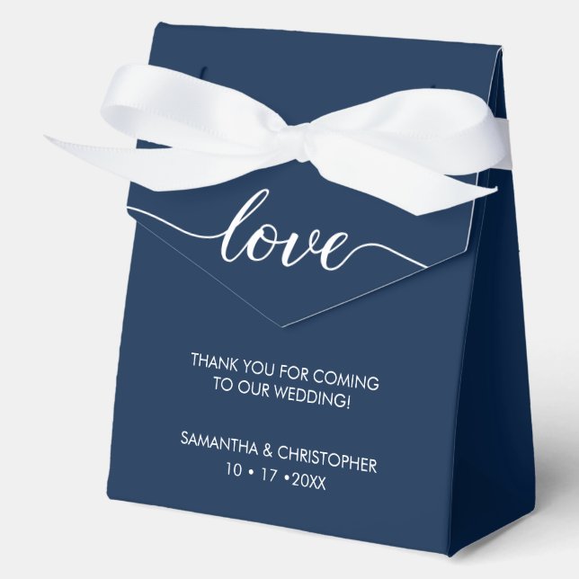 5 inch Simple & Elegant Love Wedding Navy Blue  Favor Boxes (Front)