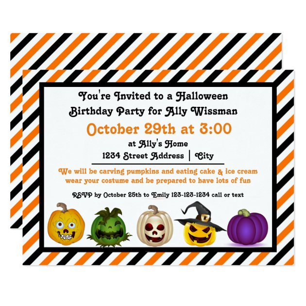 5 Jack O Lanterns - 3x5 Birthday Party Invitation