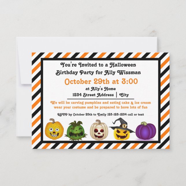 5 Jack o Lanterns - 3x5 Birthday Party Invitation (Front)