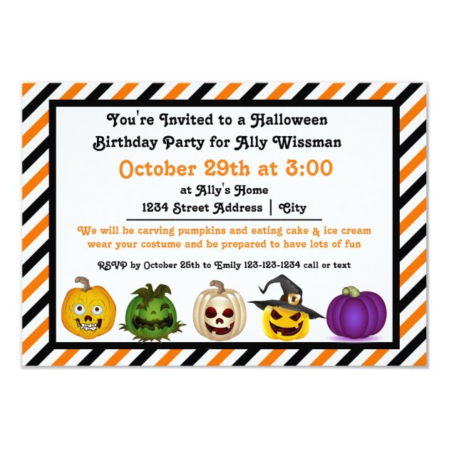 5 Jack O Lanterns - 3x5 Birthday Party Invitation