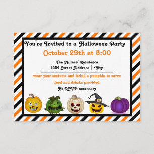 5 Jack o Lanterns - 3x5 Halloween Party Invitation