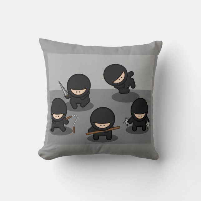 5 Little Cartoon Ninjas Throw Pillow (Front)