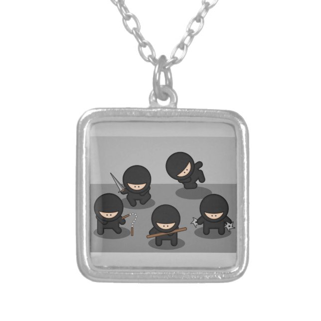 5 Little ninjas Silver Plated Necklace (Front)