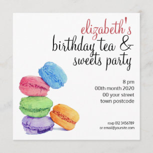 5 Macarons customizable Birthday Invitation