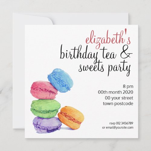 5 Macarons customizable Birthday Invitation