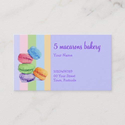 5 Macarons stripes Bakery Business Card
