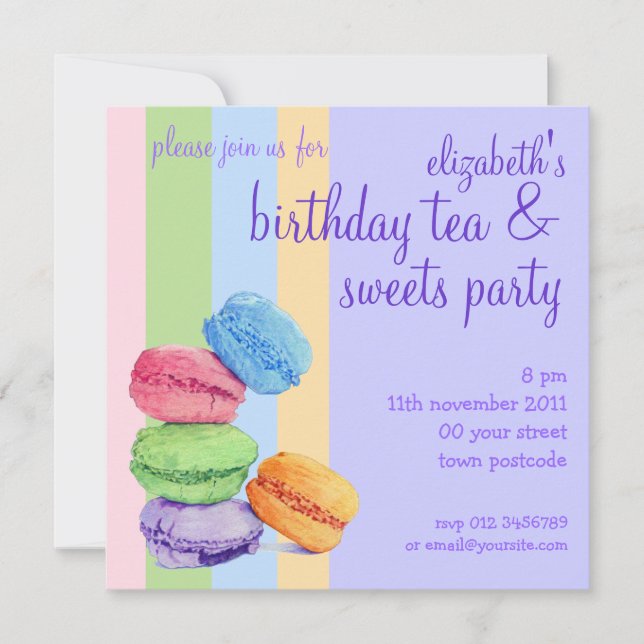 5 Macarons stripes Birthday Invitation (Front)