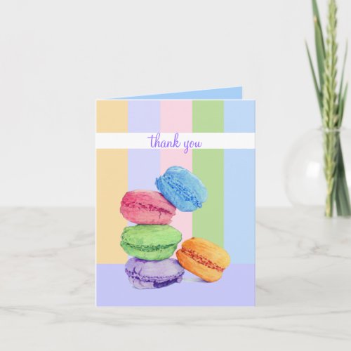 5 Macarons stripes Thank You Note Card