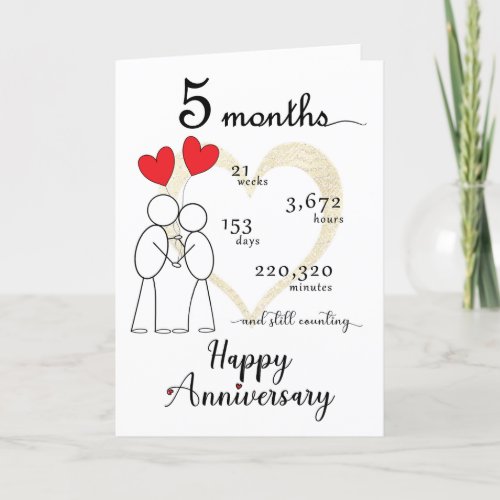 5 Month Anniversary Card with red heart balloons