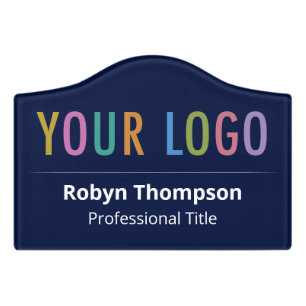5” Navy Blue Acrylic Name Plate with Logo Adhesive Door Sign