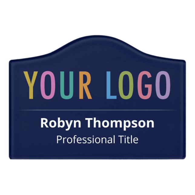 5” Navy Blue Acrylic Name Plate with Logo Adhesive Door Sign (Small Crest Front)