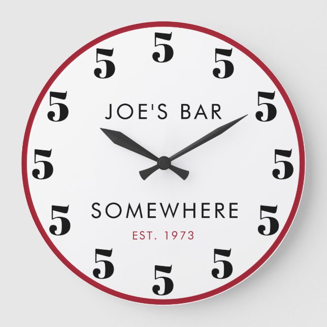 5 O'clock Custom Bar Happy Hour Large Clock (Front)