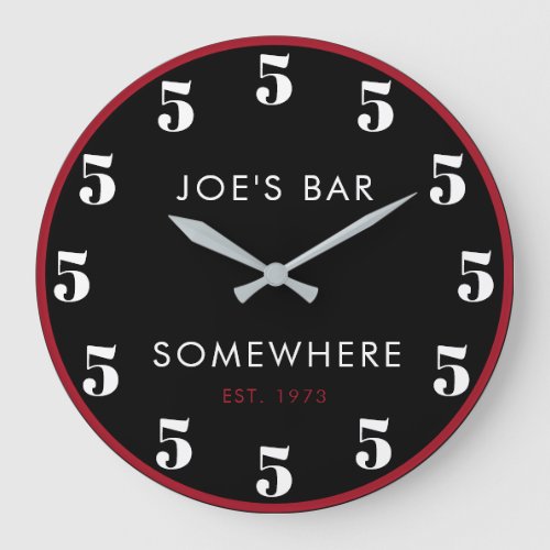 5 Oclock Somewhere Custom Bar Happy Hour Black Large Clock