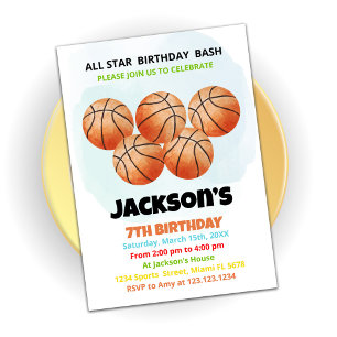 5 Orange Basketball Birthday Invitations