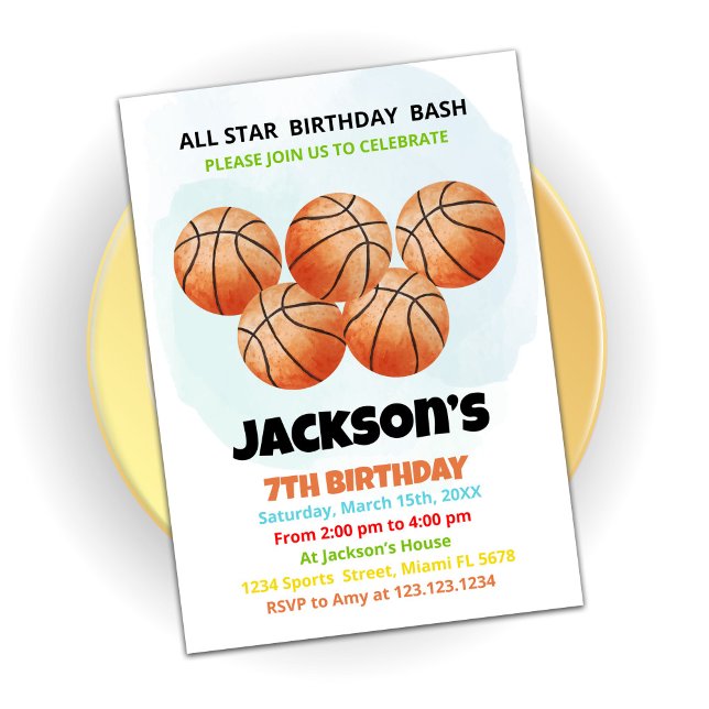 5 Orange Basketball Birthday Invitations (Creator Uploaded)