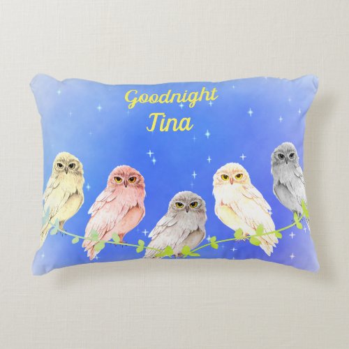 5 Pastel colored owls Accent Pillow