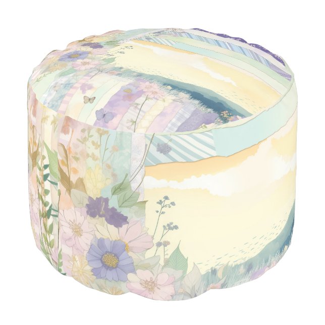 *~* 5 Pastel Floral Ethereal  Flowers Round Pouf (Angled Back)