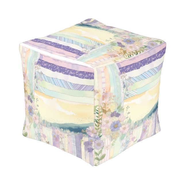 *~* 5 Pastel Floral Pattern Ethereal  Flowers Pouf (Angled Back)