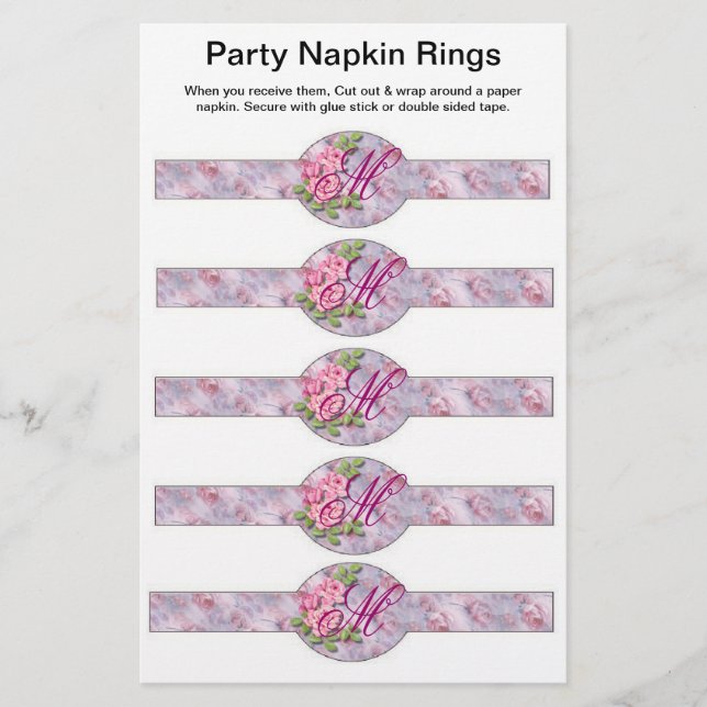 5 per sheet Birthday or Wedding Paper Napkin Rings (Front)