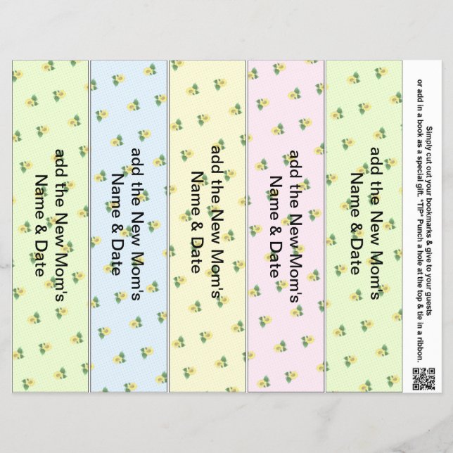 5 per Sheet Bookmark Favors for Baby Showers Party (Front)