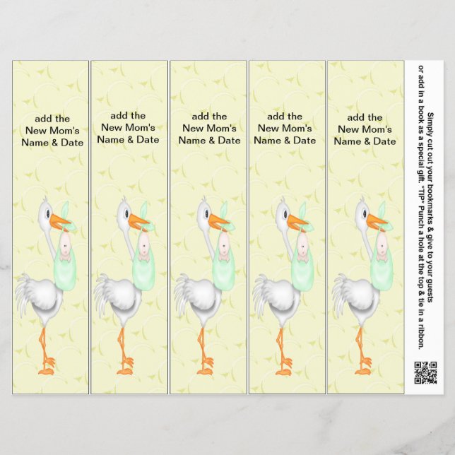 5 per Sheet Bookmark Favors for Baby Showers Party (Front)