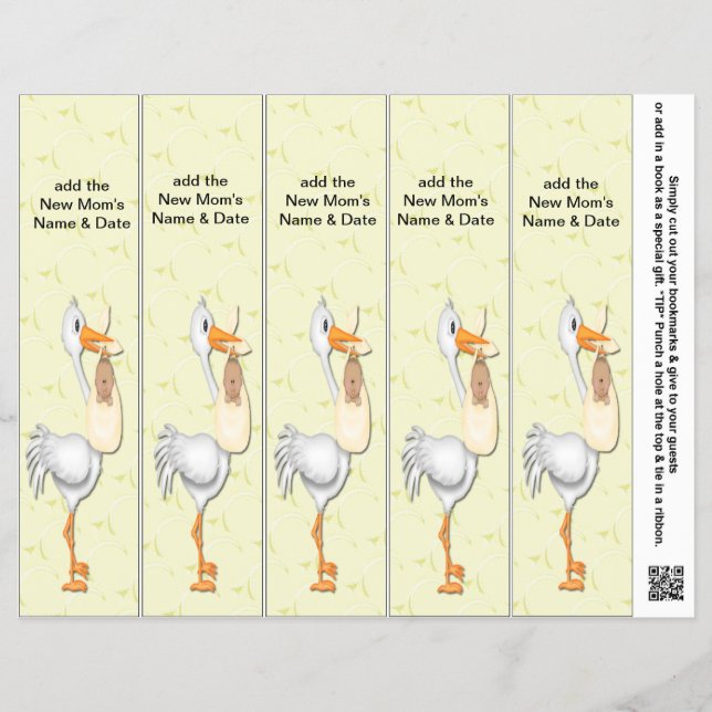 5 per Sheet Bookmark Favors for Baby Showers Party (Front)