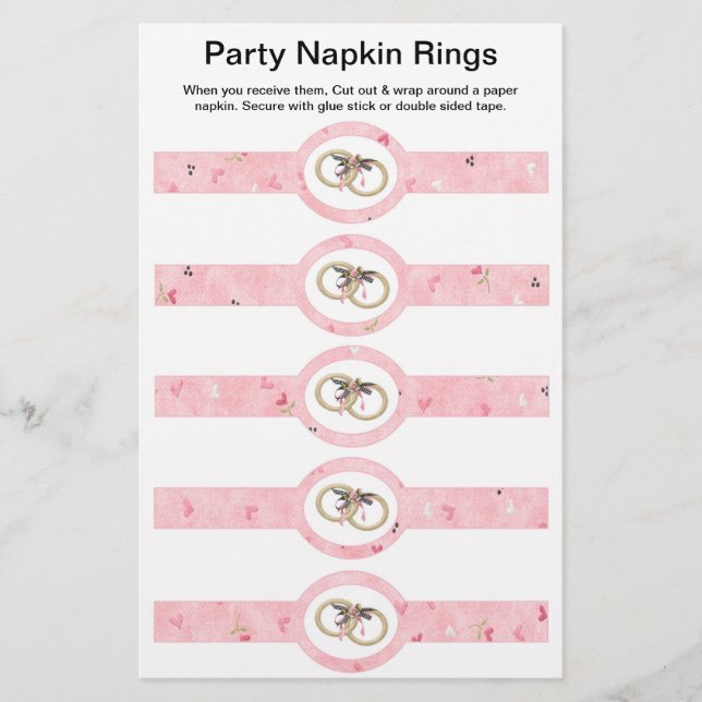 5 per sheet Pink Wedding Rings Paper Napkin Rings (Front)