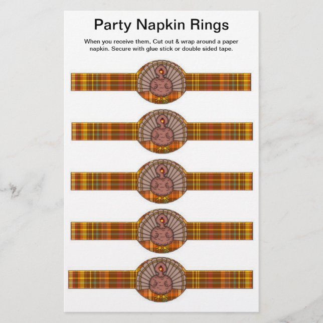 5 per sheet Thanksgiving Turkey Paper Napkin Rings (Front)