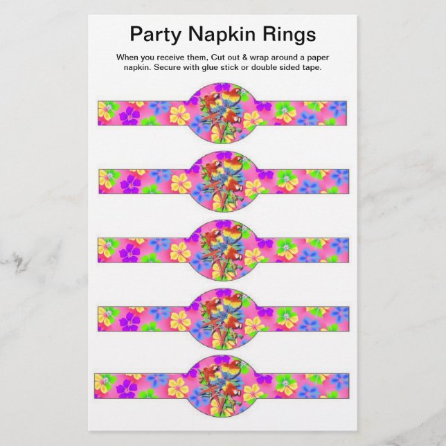 5 per sheet TROPICAL Birthday Paper Napkin Rings (Front)
