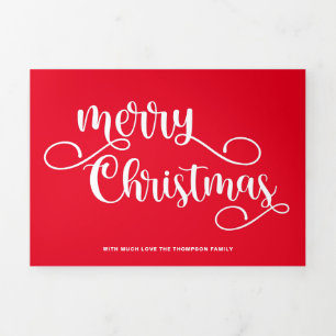 5 Photo 2020 Year in Review Merry Christmas Script Tri-Fold Holiday Card