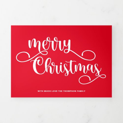 5 Photo 2020 Year in Review Merry Christmas Script Tri_Fold Holiday Card