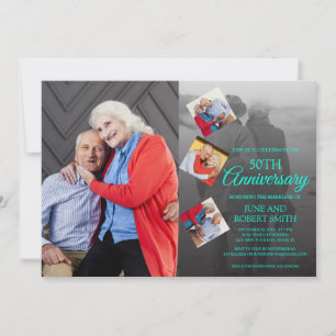 5 photo 50th golden wedding anniversary invitation