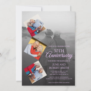 5 photo 50th golden wedding anniversary invitation