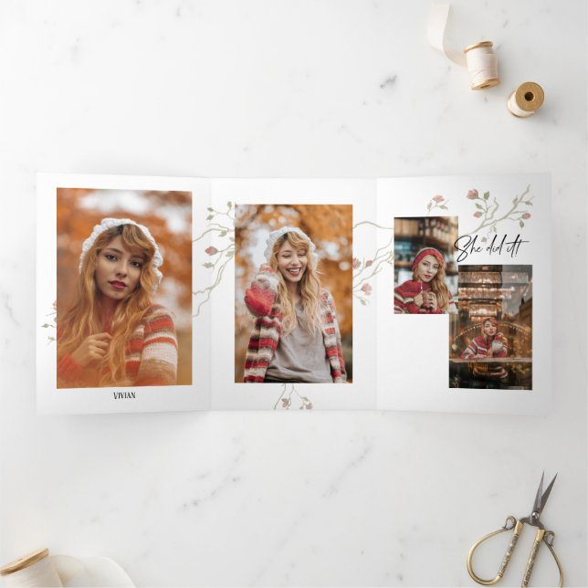 5 Photo Bohemian Trifold Graduation Card (Inside)