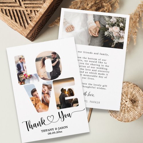 5 Photo Bold Letter Wedding Hand Lettered Heart Th Thank You Card