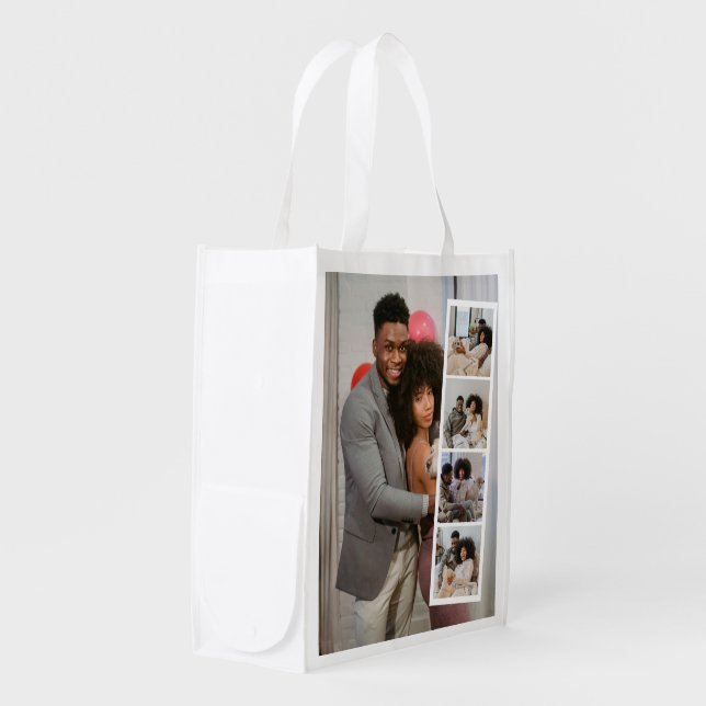 5 Photo Booth Modern Personalized Grocery Bag (Front Side)