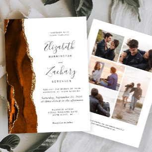 5-Photo Burnt Orange Gold Agate Wedding Invitation