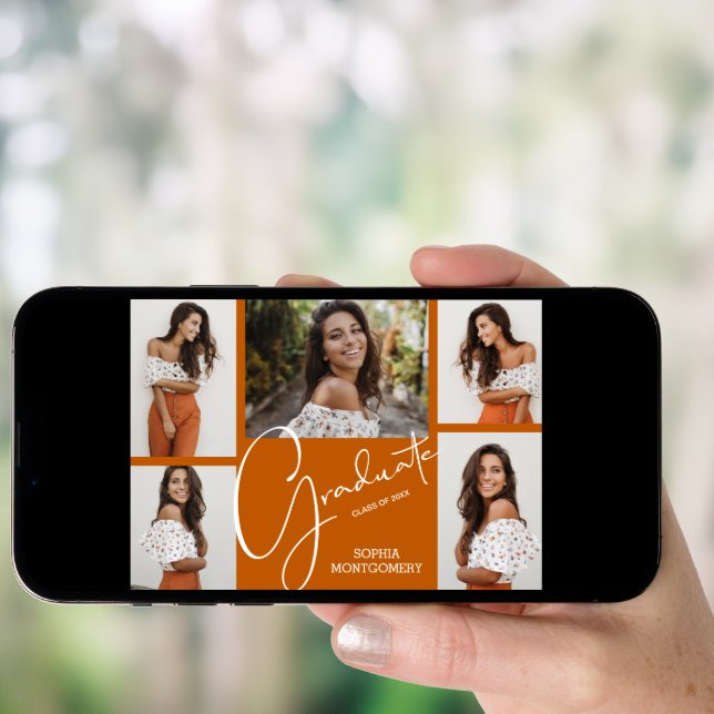5 Photo Burnt Orange Graduation Announcements (Front Digital)