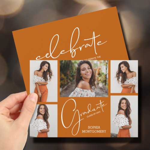 5 Photo Burnt Orange Graduation Party Invitation